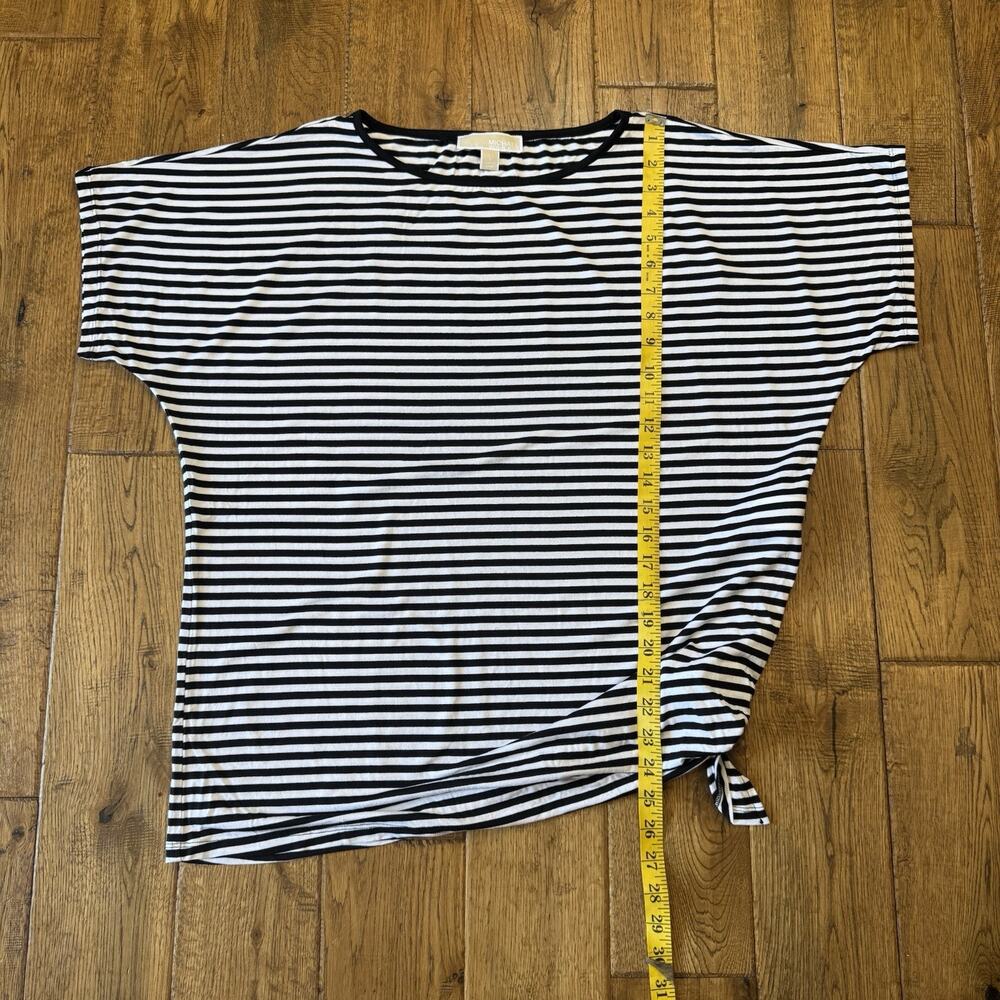 Michael Kors Striped Women's Shirt Blouse Size L Short Sleeve Shirt Side Tie - Picture 5 of 6